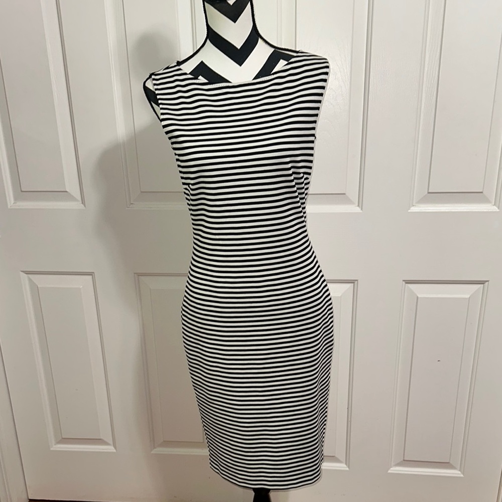 MaxMara Black and White Sheath Midi Dress